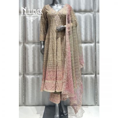 Mehandi Green Georgette Calf Length Anarkali Suit