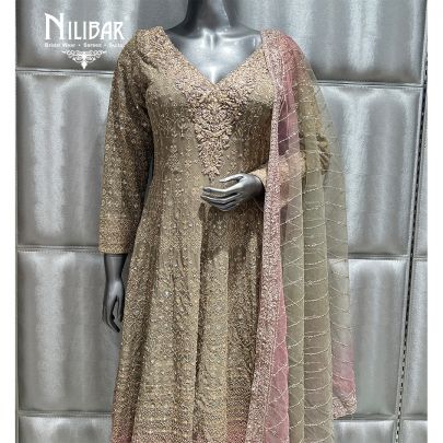 Mehandi Green Georgette Calf Length Anarkali Suit