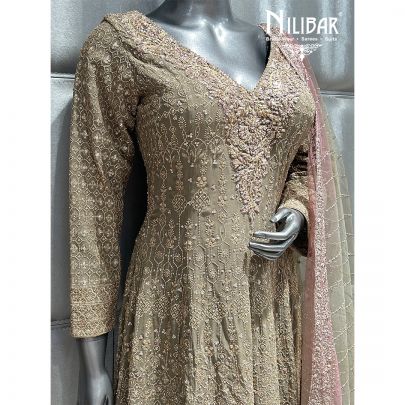 Mehandi Green Georgette Calf Length Anarkali Suit