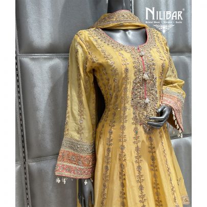 Butterscotch Yellow Chinon Calf Length Anarkali Suit