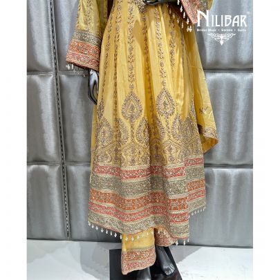Butterscotch Yellow Chinon Calf Length Anarkali Suit