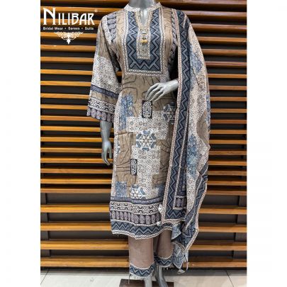 Navy Blue & Brown Rayon Printed Summer Suit Set