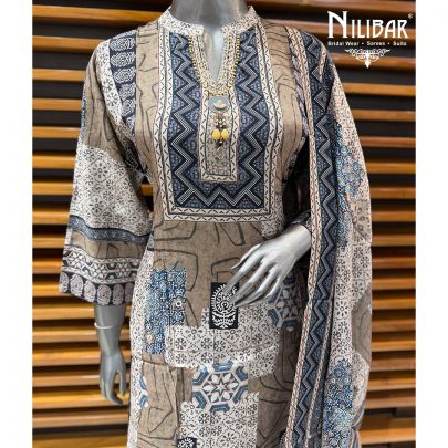 Navy Blue & Brown Rayon Printed Summer Suit Set