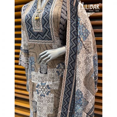 Navy Blue & Brown Rayon Printed Summer Suit Set