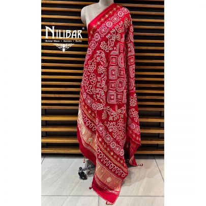 Hot Red Gaji Silk Dupatta