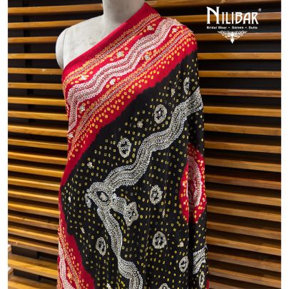 Red & Black Gaji Silk Bandhani Dupatta
