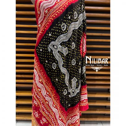 Red & Black Gaji Silk Bandhani Dupatta