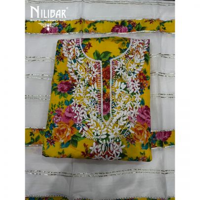 Lemon & White Cotton Printed Suit