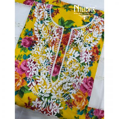Lemon & White Cotton Printed Suit