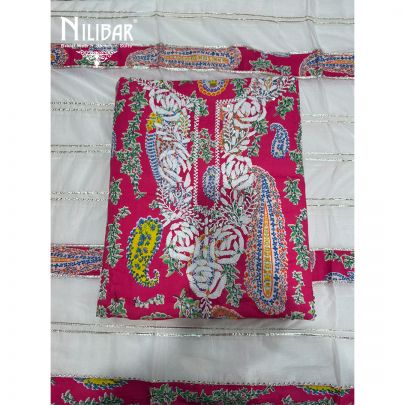 Hot Pink & White Cotton Printed Suit