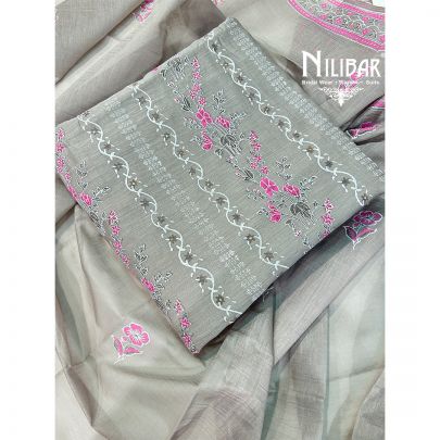Slate Gray Cotton Unstitched Suit