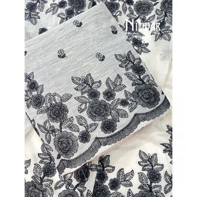 Off White And Black Cotton Unstitched Suit