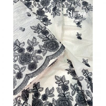 Off White And Black Cotton Unstitched Suit