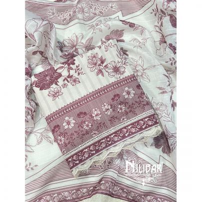 Off White And Lilac Cotton Unstitched Suit