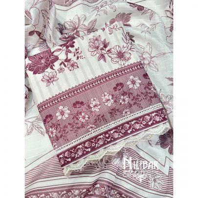 Off White And Lilac Cotton Unstitched Suit