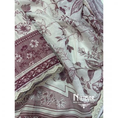 Off White And Lilac Cotton Unstitched Suit