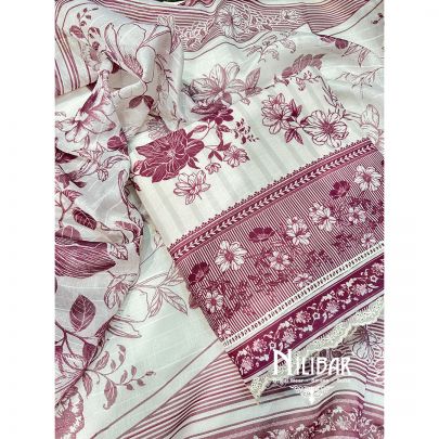 Off White And Lilac Cotton Unstitched Suit