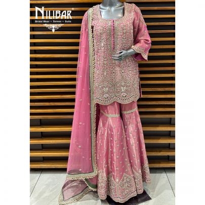 Pink Lamé Silk Garara Suit Set
