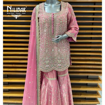 Pink Lamé Silk Garara Suit Set