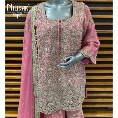Pink Lamé Silk Garara Suit Set