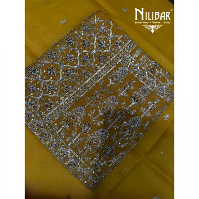 Yellow Organza Embroidered Shirt & Dupatta Paired With Crepe Bottom