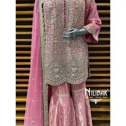 Pink Lamé Silk Garara Suit Set