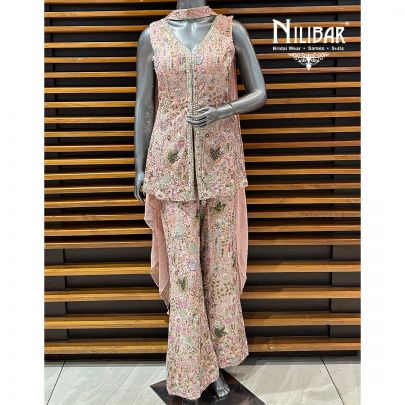 Powder Pink Georgette Indo-Western Palazzo Suit Set