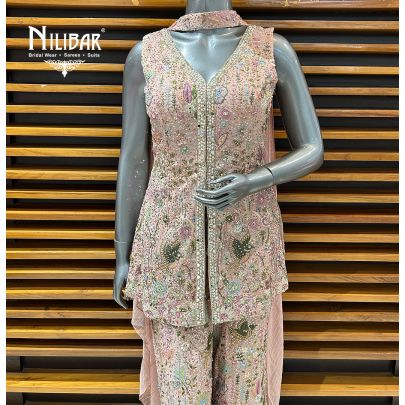 Powder Pink Georgette Indo-Western Palazzo Suit Set
