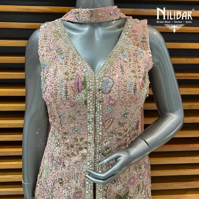 Powder Pink Georgette Indo-Western Palazzo Suit Set