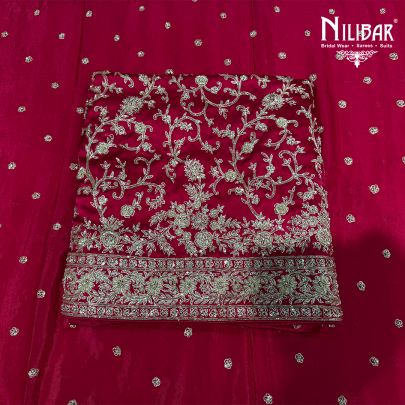 Hot Pink Silk Embroidered Shirt Paired With Chinnon Dupatta & Crepe Bottom