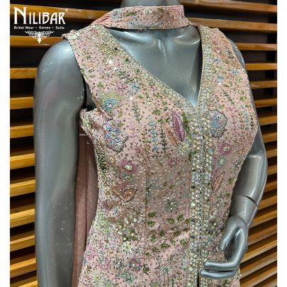 Powder Pink Georgette Indo-Western Palazzo Suit Set