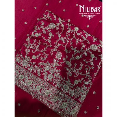 Hot Pink Silk Embroidered Shirt Paired With Chinnon Dupatta & Crepe Bottom