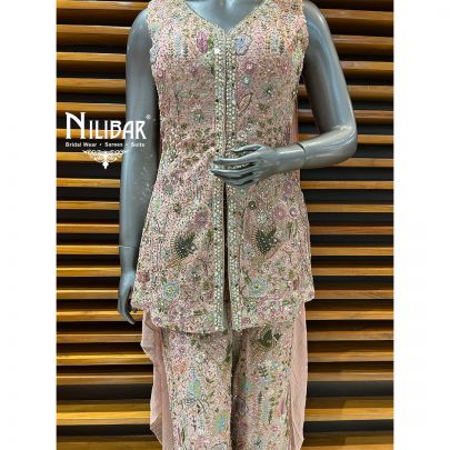 Powder Pink Georgette Indo-Western Palazzo Suit Set