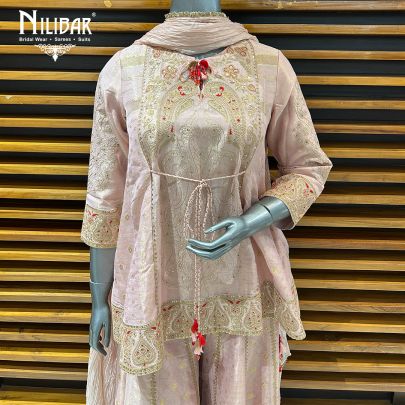 Light Pink Silk Chogha Style Suit Set