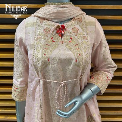 Light Pink Silk Chogha Style Suit Set