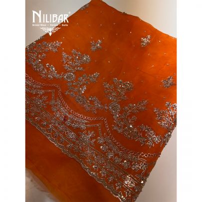 Orange Organza stunning unstitched embroidered suit