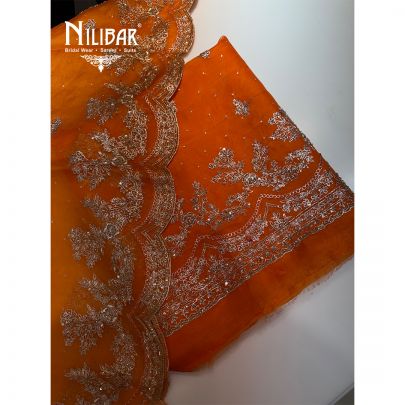 Orange Organza stunning unstitched embroidered suit