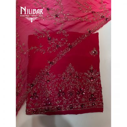 Hot Pink Crepe stunning unstitched embroidered suit