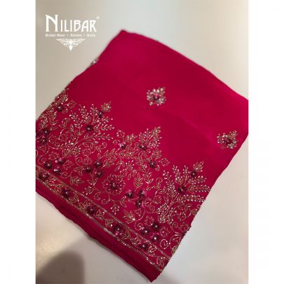 Hot Pink Crepe stunning unstitched embroidered suit