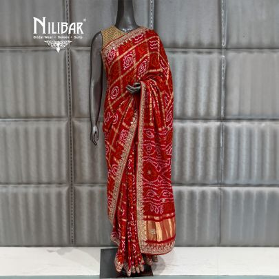 Red Silk Beautifully Embellished Bandhani Saree
