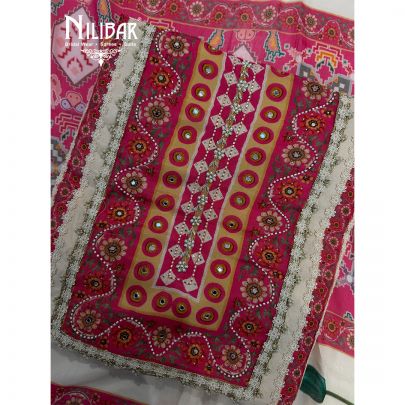 Pink & Cream Muslin Printed Unstitched Suit