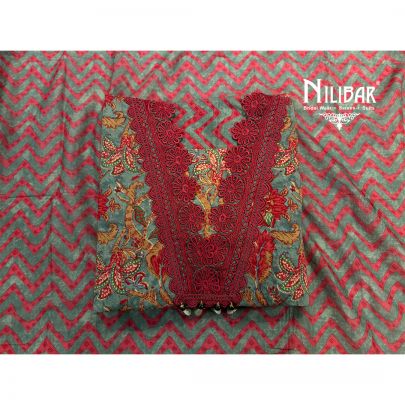 Maroon Cotton Printed Unstitched Suit