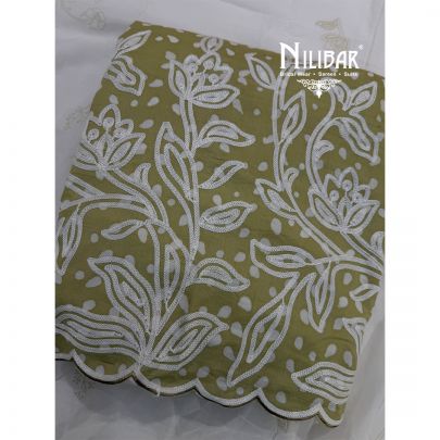 Cream & Pista Cotton Printed Unstitched Suit