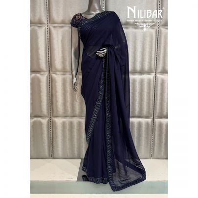 Navy Blue Georgette Saree