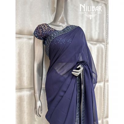 Navy Blue Georgette Saree