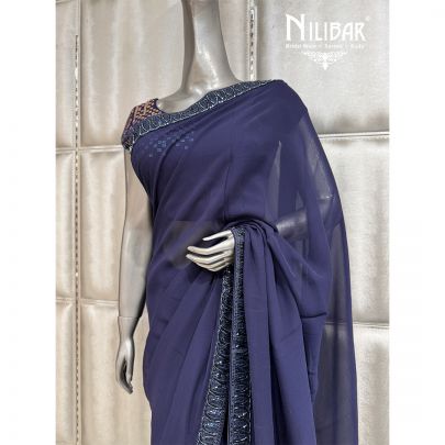 Navy Blue Georgette Saree