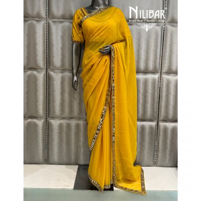 Yellow Georgette Boarder Work Saree