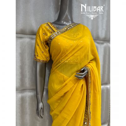 Yellow Georgette Boarder Work Saree