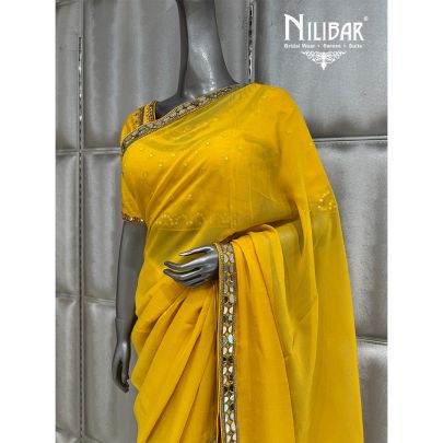 Yellow Georgette Boarder Work Saree