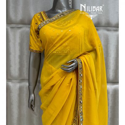 Yellow Georgette Boarder Work Saree
